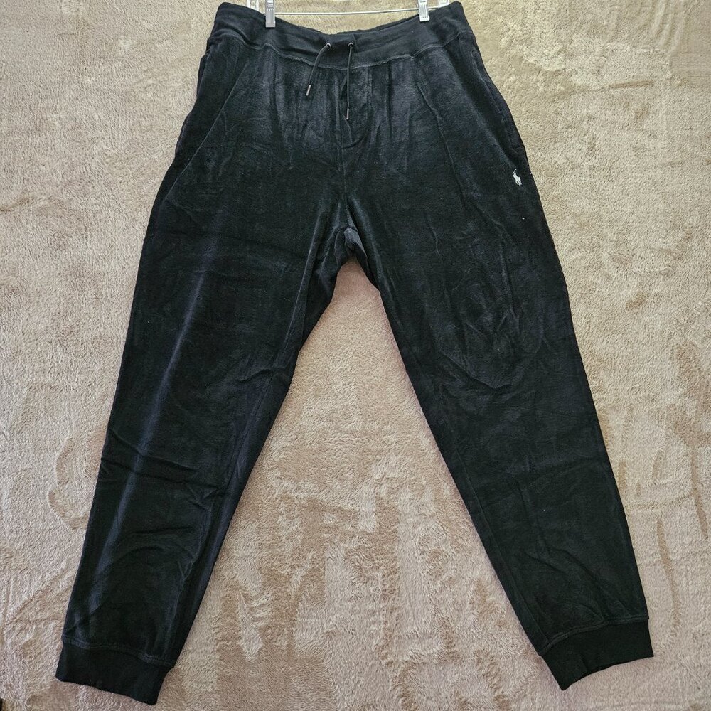 Polo Ralph Lauren Velour Sweatpants Jogger Pants Pony Logo Men's Sz LT Black Y2K